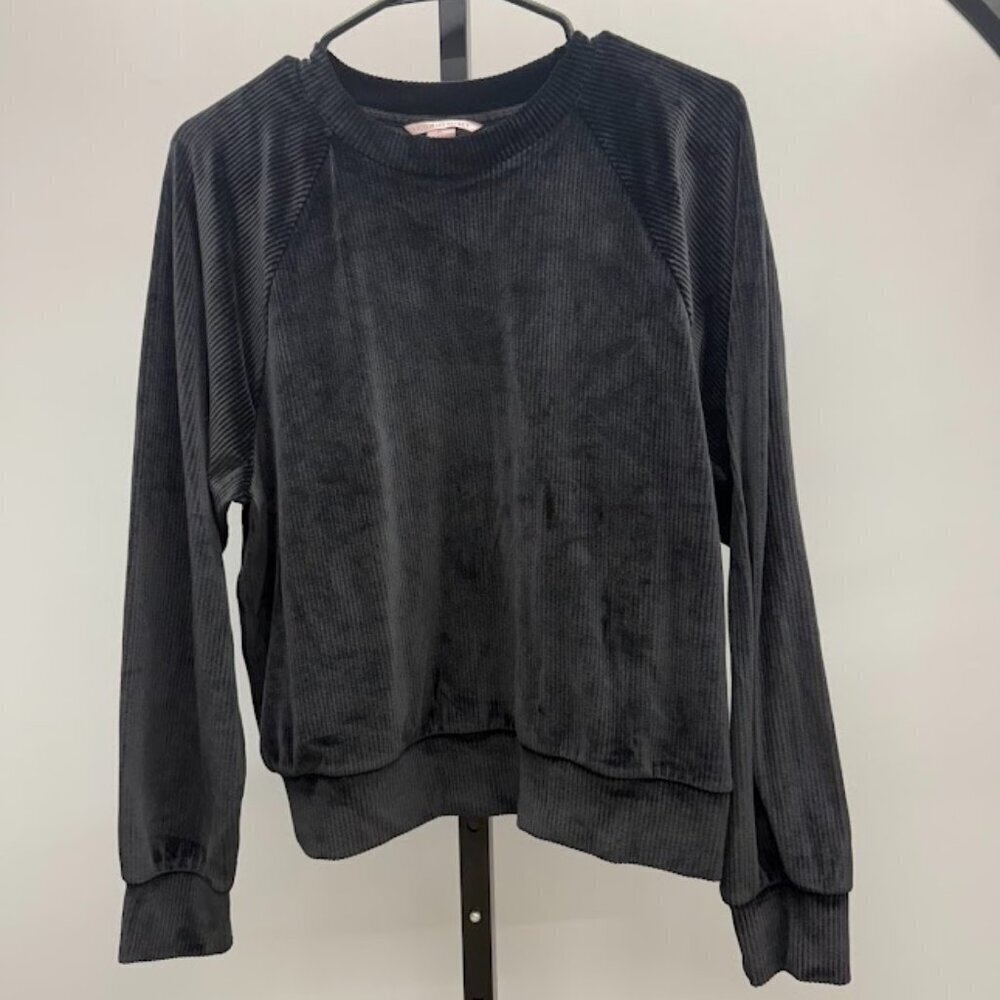 Victoria's Secret Black Ribbed Velour Crewneck Sweatshirt